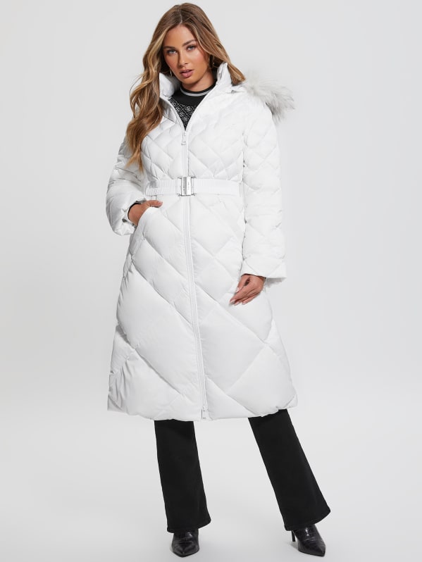 Guess white puffer coat deals