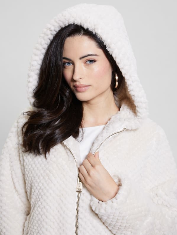 GUESS Theoline Faux fur Hooded Jacket Muted Stone S