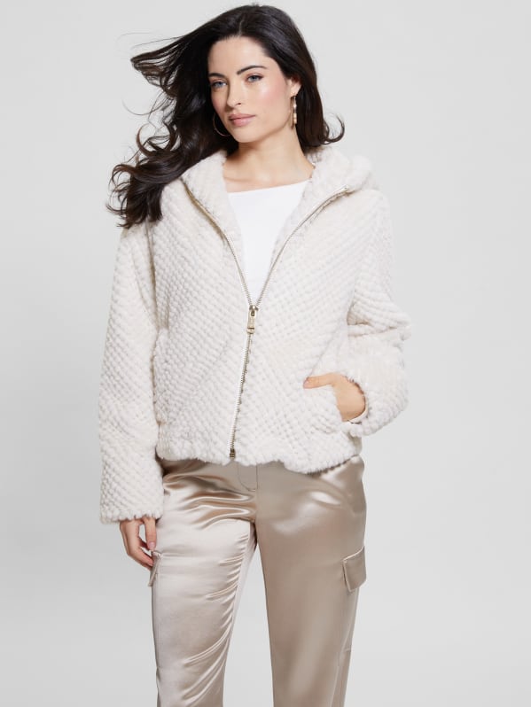 GUESS Theoline Faux fur Hooded Jacket Muted Stone S
