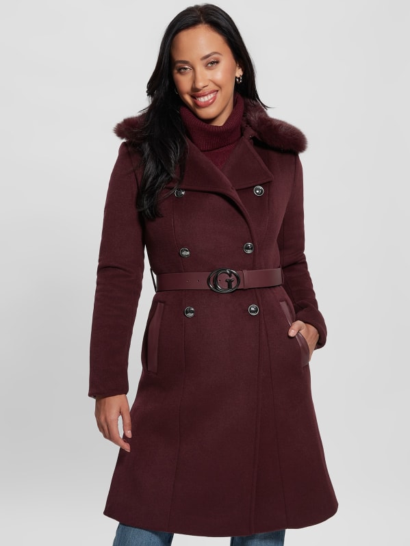 Patrice Wool Blend Belted Coat GUESS Canada
