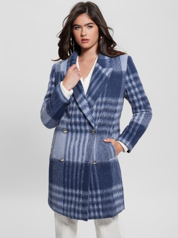Guess plaid coat deals