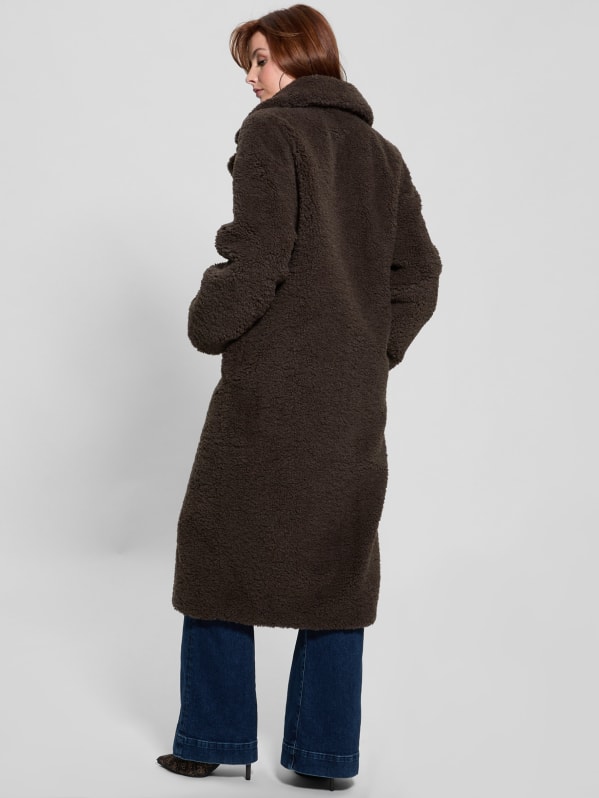 GUESS Eco Alina Teddy Longline Coat Brown L