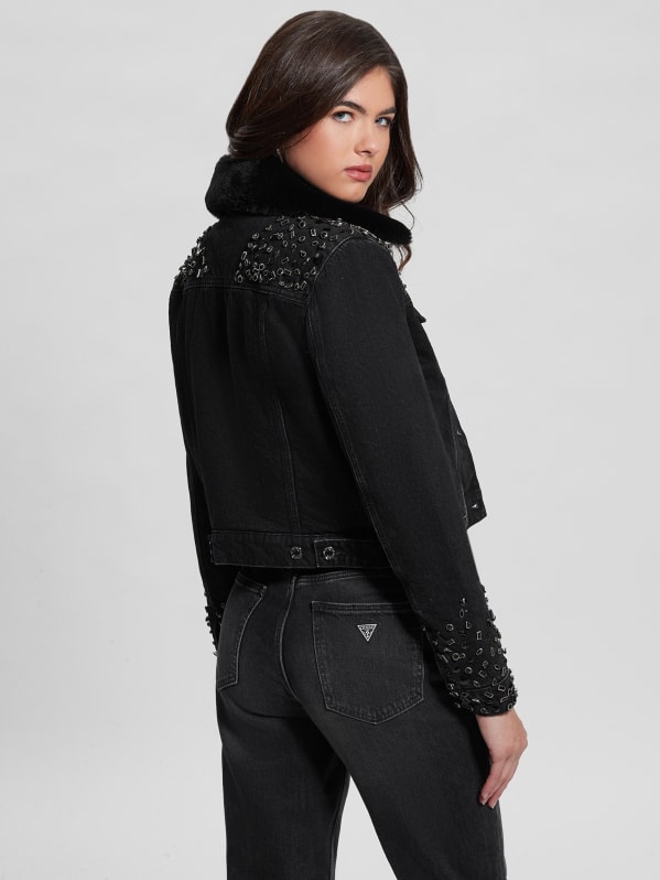 Guess denim jacket with on sale fur