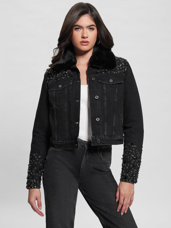 Guess faux sale fur denim jacket