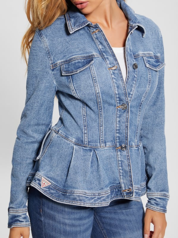 Peplum Ruffle Denim Jacket GUESS Canada