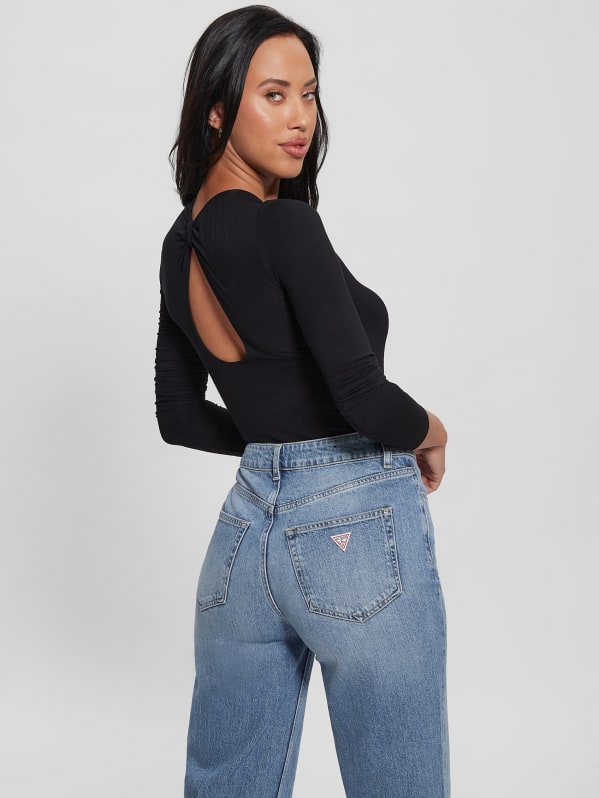 Guess Womens Brianne Long Sleeve Bodysuit Mom Jeans