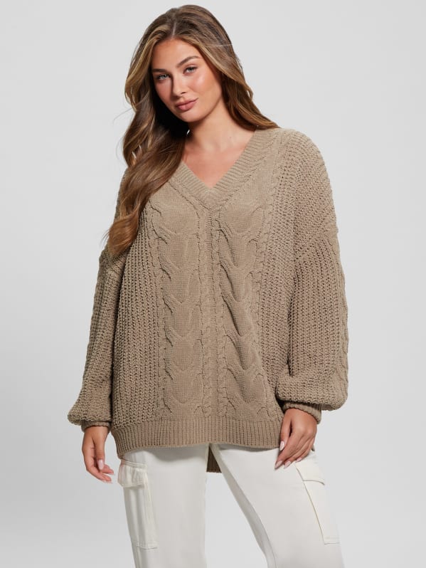 Aki Chenille Cable-Knit Sweater | GUESS
