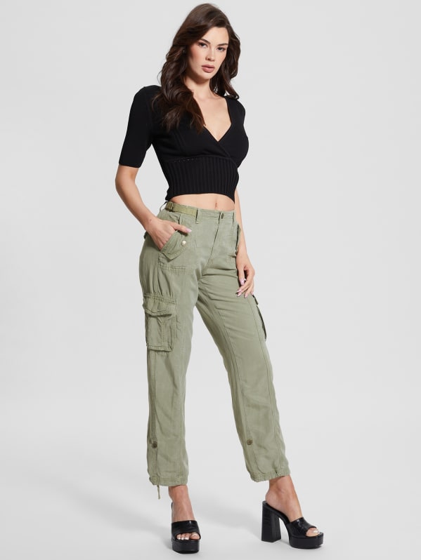 High waisted green discount cargo pants