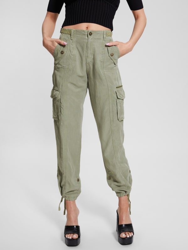 Linen-blend Joggers - Khaki green - Ladies