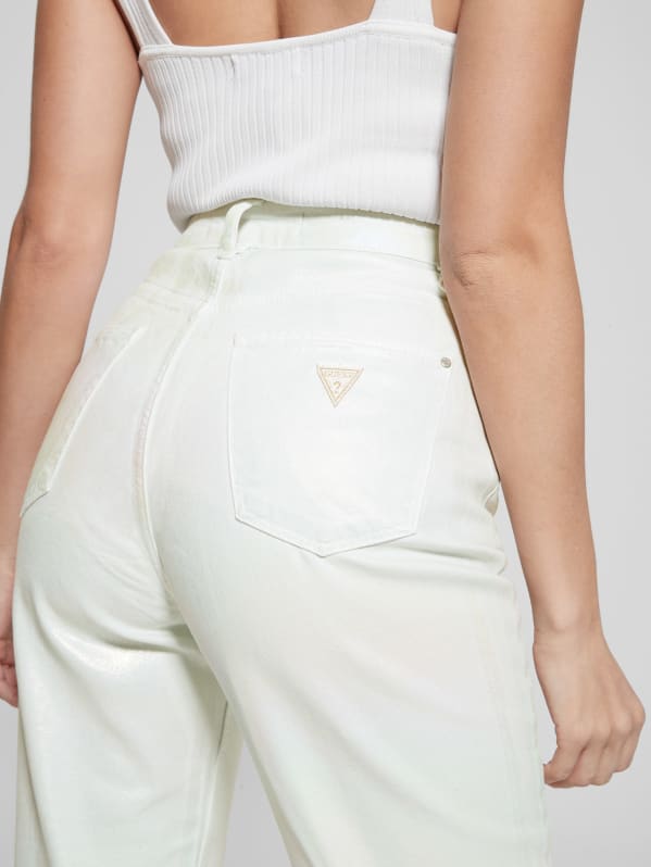 Coated Denim High Rise Mom Jeans GUESS