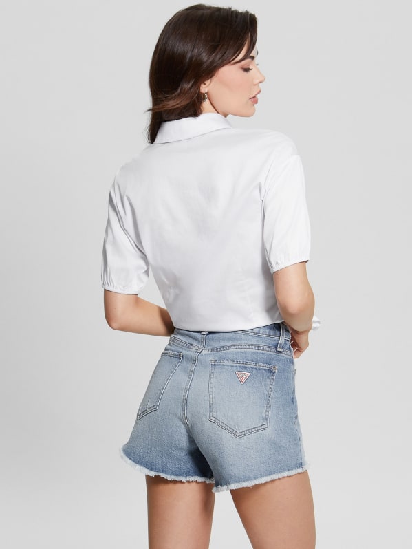 June Bowed Short-Sleeve Blouse | GUESS Canada
