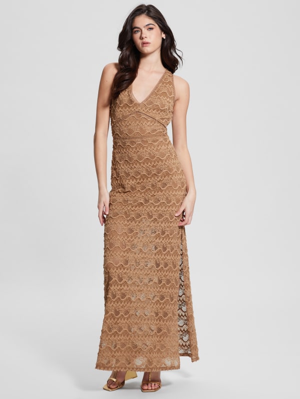 Tan lace sale maxi dress