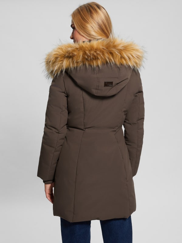 GUESS Mid length Puffer Jacket Brown XS