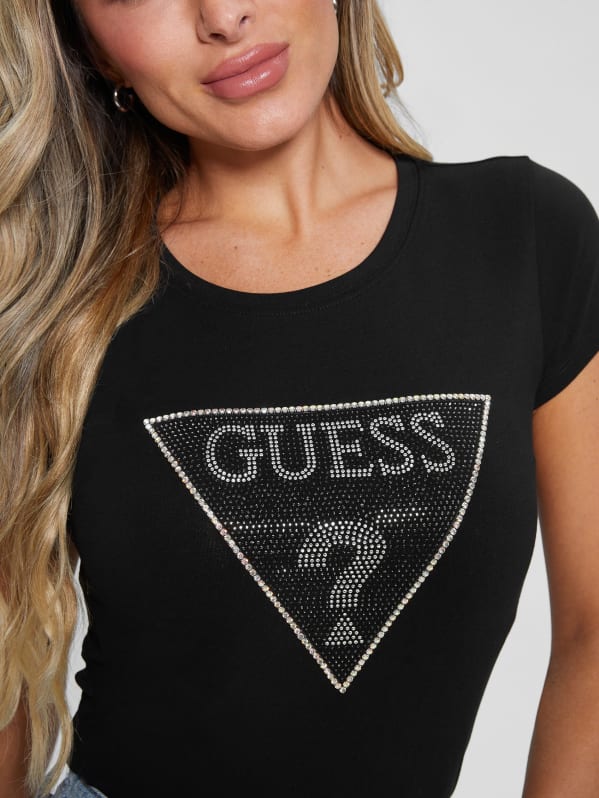 Guess mock neck logo tee sale