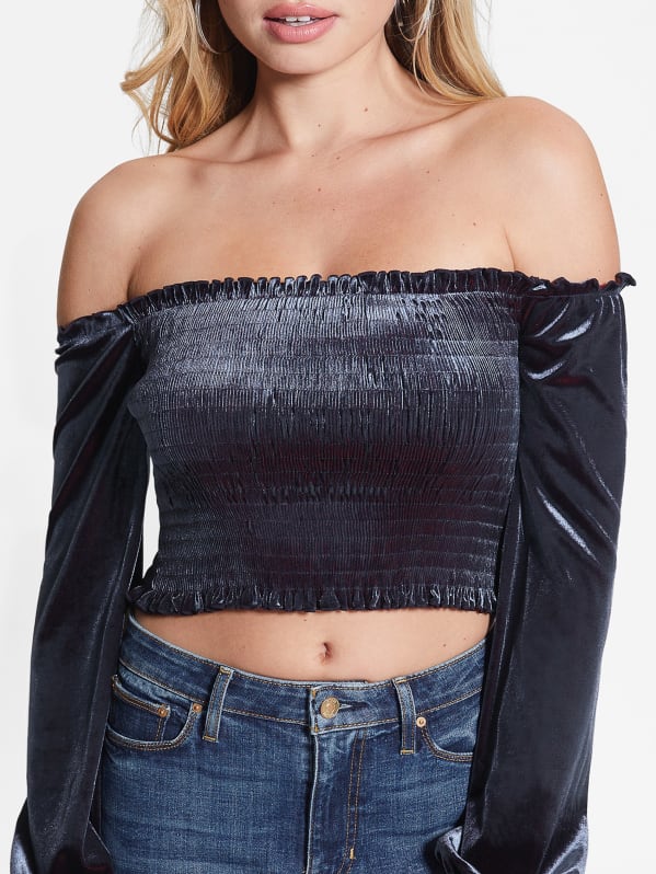 Hima Off-the-Shoulder Velour Top | GUESS