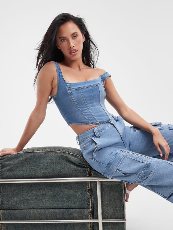 Guess denim bustier deals