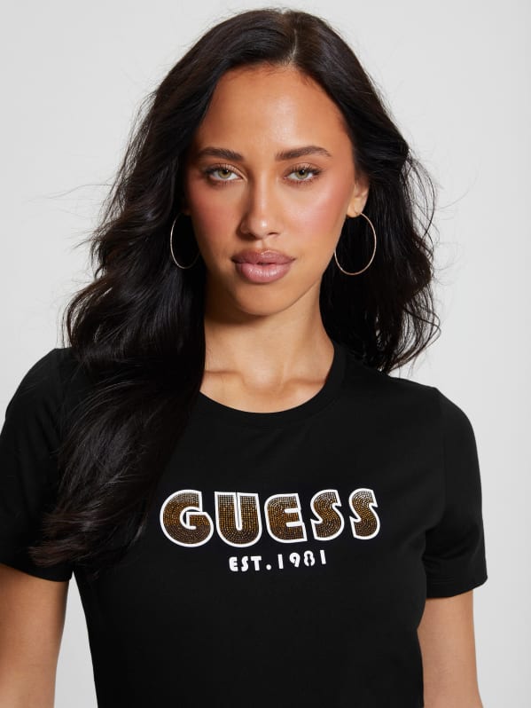 Eco Crewneck Rhinestone Logo Tee GUESS