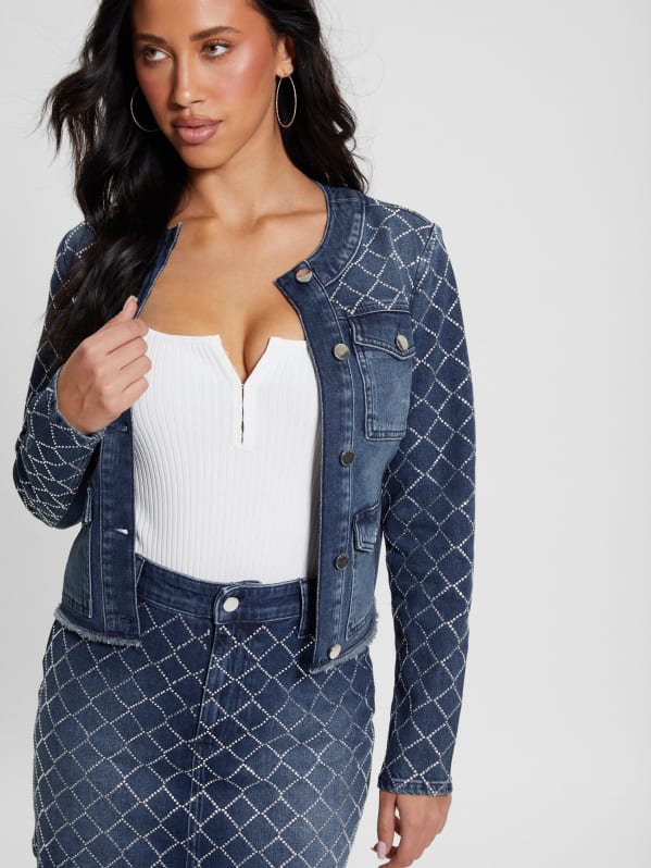 Diamond denim jacket top