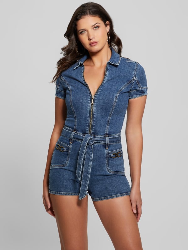 Eco Deana Belted Denim Romper GUESS Canada