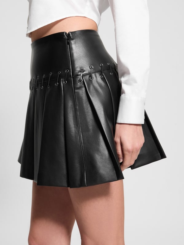 Kamilia Faux Leather Pleated Skirt GUESS Canada