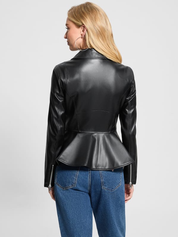 GUESS Ivy Faux leather Peplum Moto Jacket Black XS
