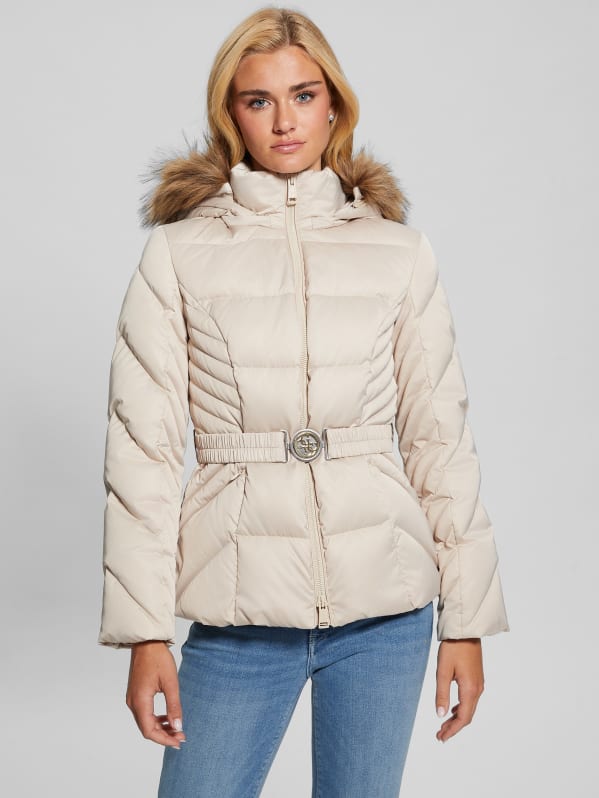 GUESS Olga Genuine Down Jacket Pearl Oyster XS
