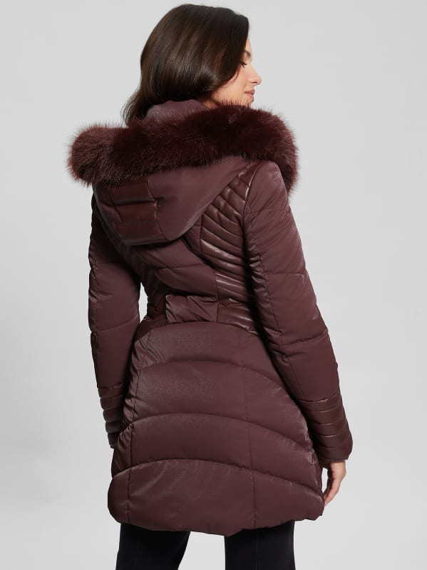 Guess puffer coat with faux fur hood cheap