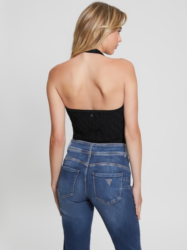 GUESS Lucia Wavy Sweater Halter Top White XS