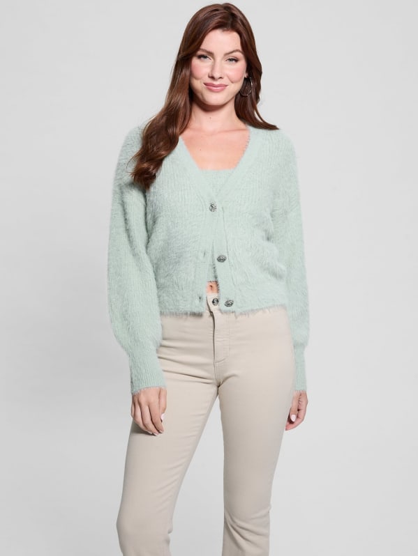 Fuzzy green cardigan hot sale