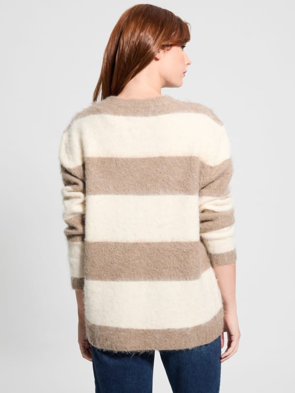 GUESS Eco Skye Striped Long Sweater Taupe And Pearl Oyster St XS