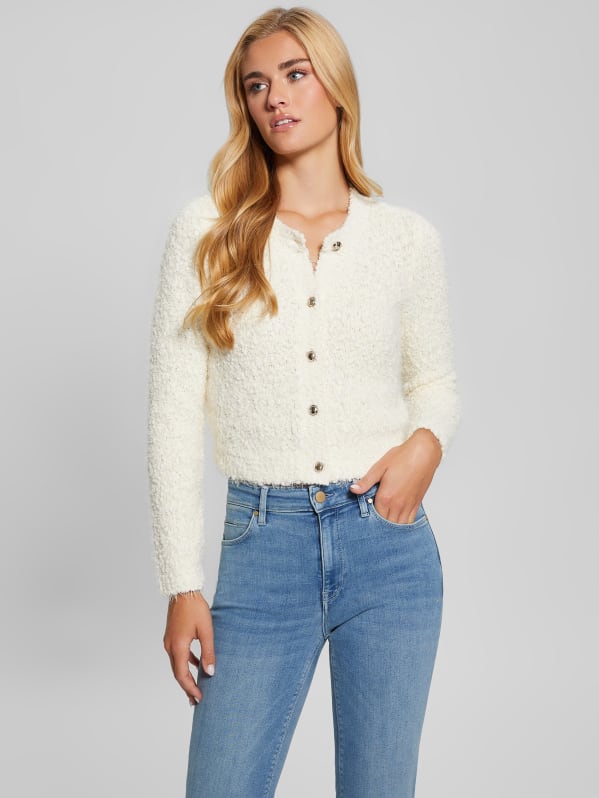 Ume Boucle Feathered Cardigan | GUESS