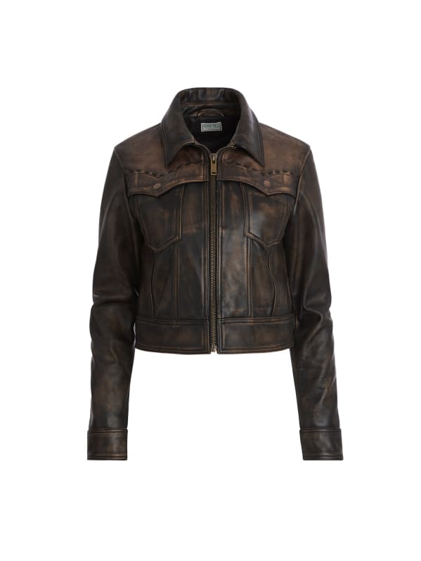 colorblock leather jacket GUESS