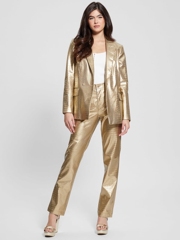 Ambra Metallic Faux Leather Pants GUESS Canada