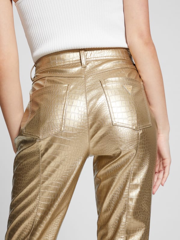 Gold leather trousers online