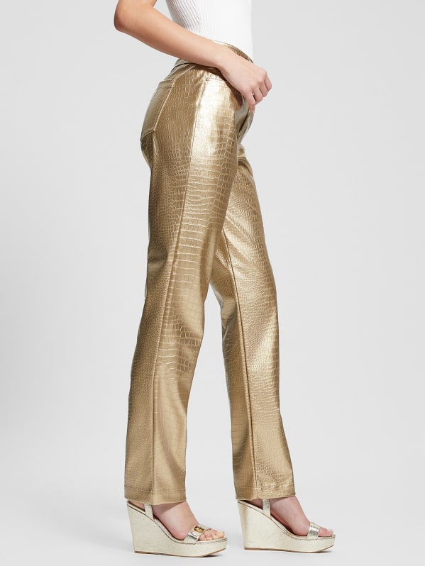 Ambra Metallic Faux Leather Pants GUESS Canada