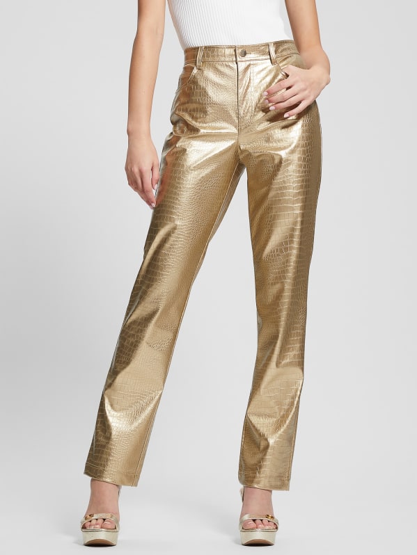 Ambra Metallic Faux Leather Pants GUESS Canada