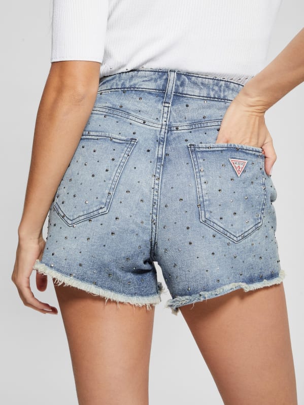 Rhinestone denim shorts on sale