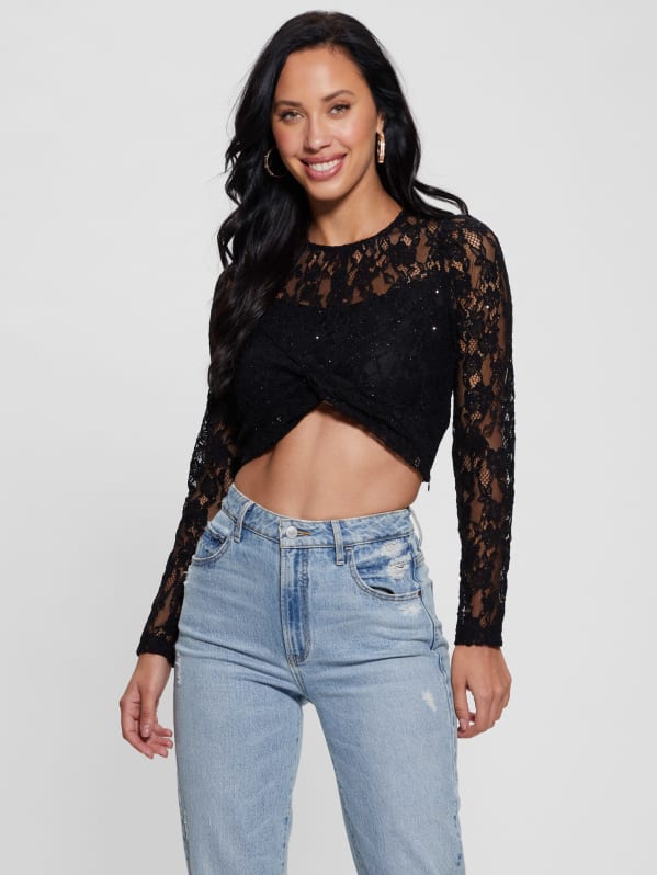 Cover Story Black Lace Crop Top