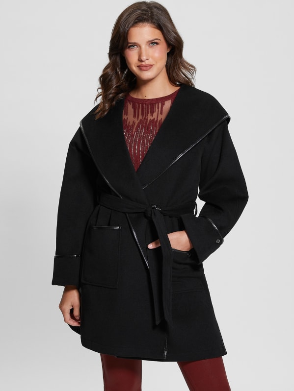 Guess twill asymmetrical fit and flare coat outlet