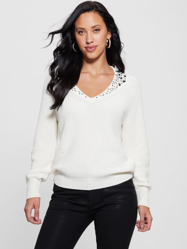 Embellished sale neck jumper