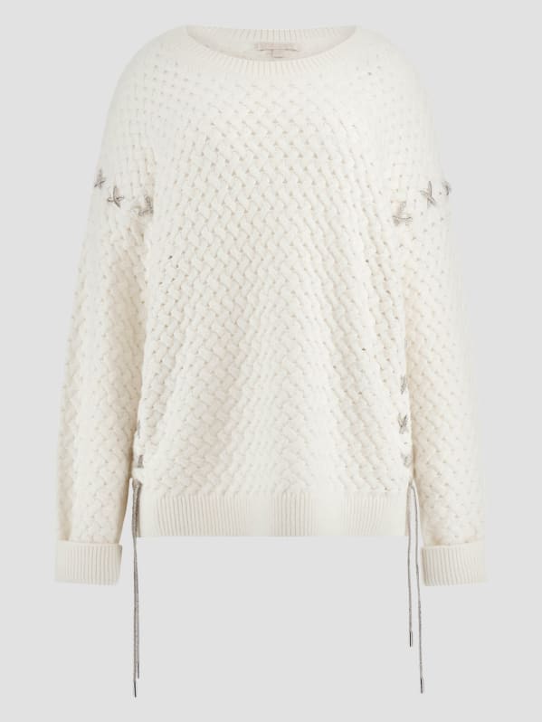 Elliss Rhinestone Wool-Blend Chain Sweater | GUESS Elliss Rhinestone Wool-Blend Chain Sweater | GUESS