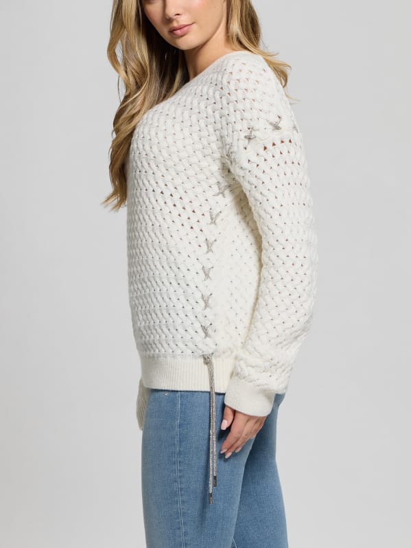 Elliss Rhinestone Wool-Blend Chain Sweater | GUESS