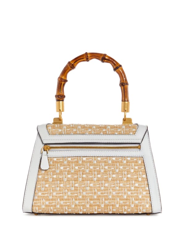 Stephi Straw Logo Bamboo Fold-Over Satchel | GUESS