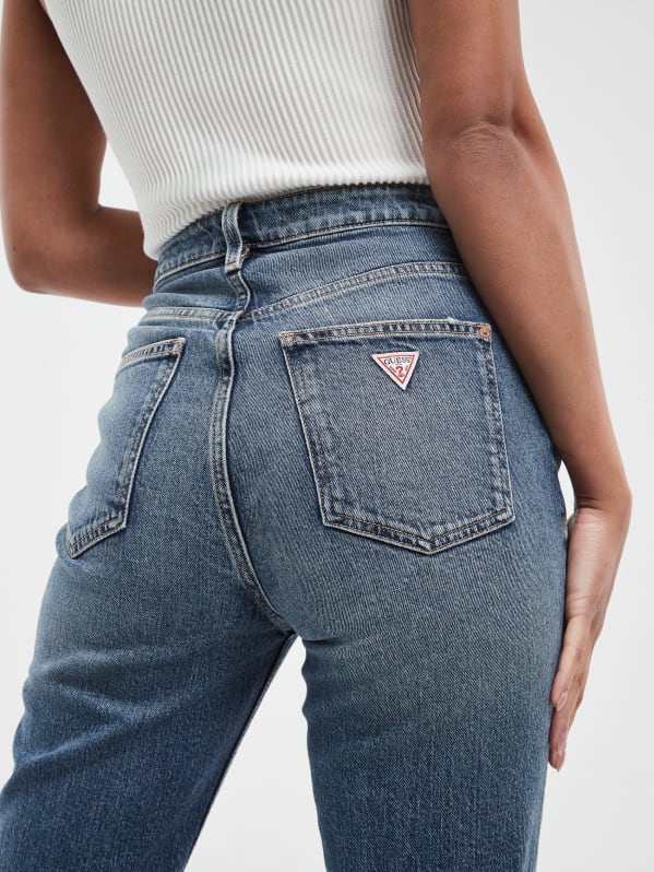 Eco Distressed High Rise Mom Jeans GUESS
