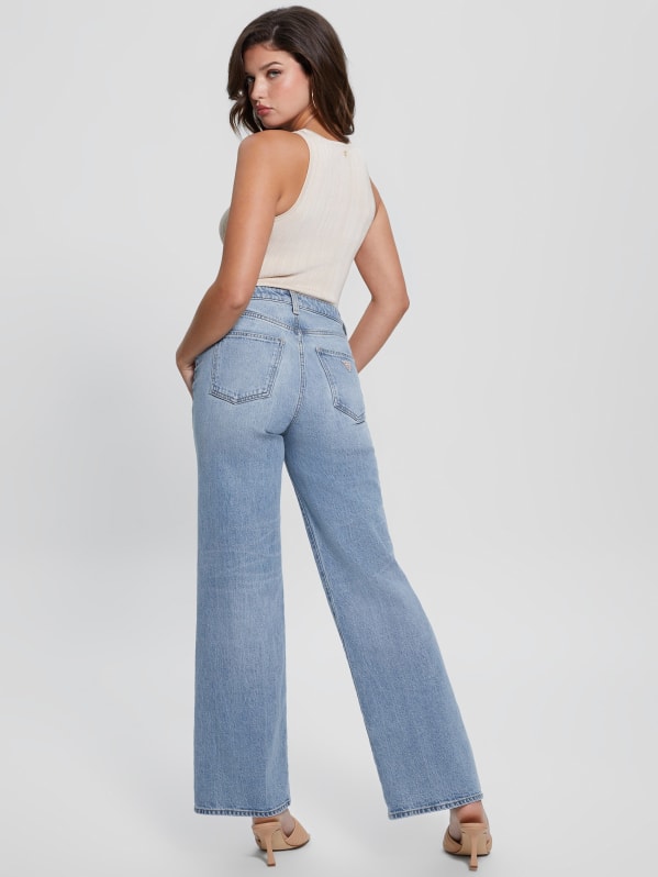 Eco Distressed High-Rise Wide Leg Jeans
