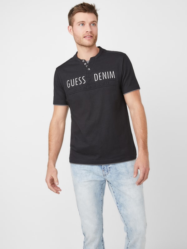 Eco Black Karlee Long Sleeve Henley T-Shirt - GUESS