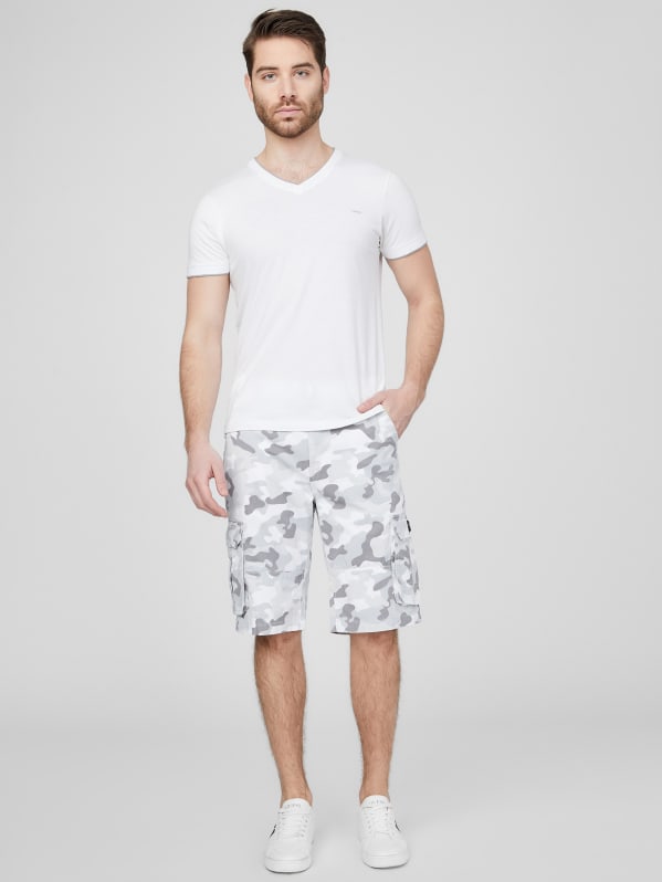 Factory Karl White Camo Cargo Shorts White 32