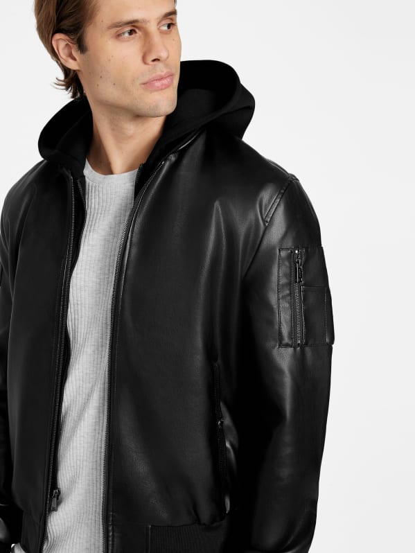 Goss Faux-Leather Hooded Jacket | GUESS Factory