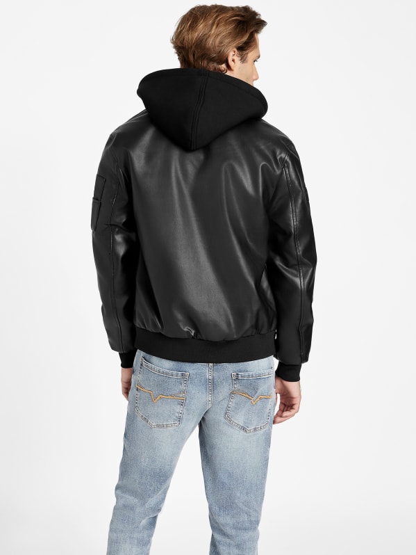 Goss Faux-Leather Hooded Jacket | GUESS Factory