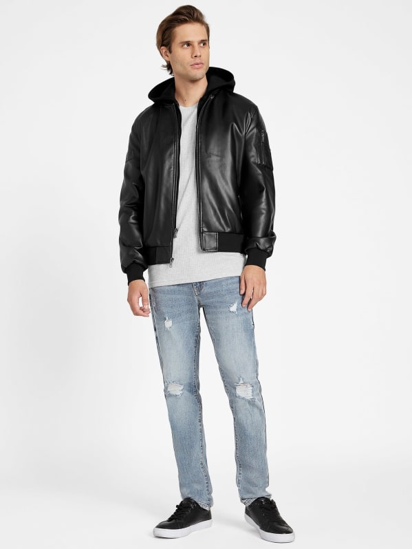 Goss Faux-Leather Hooded Jacket | GUESS Factory